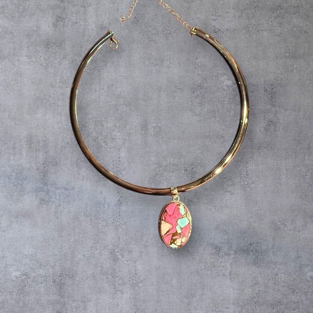 Silver Pendant with Bubble Gum Pink and Turquoise Necklace - Picture 3 of 4